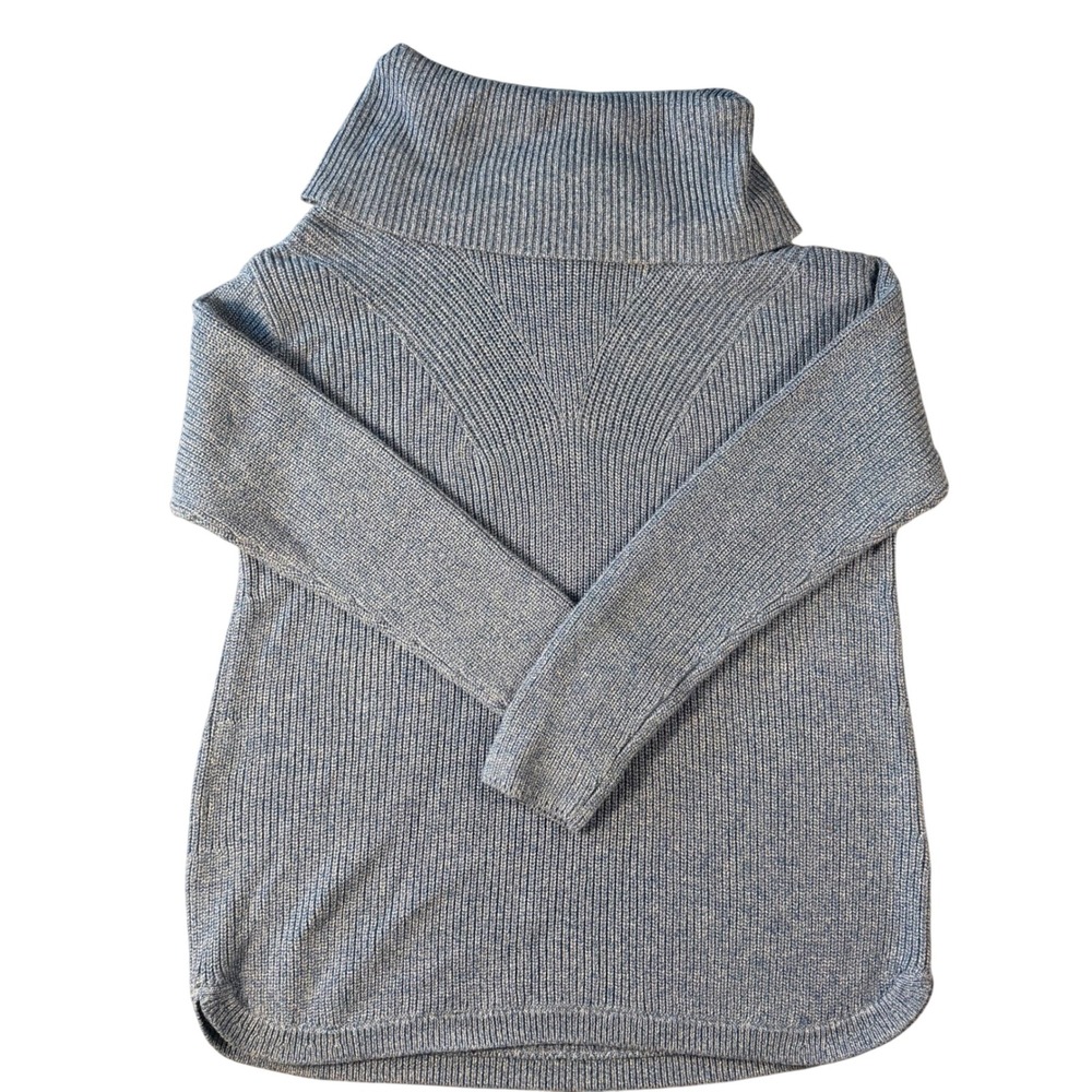 Talbots Womens Blue Marled Ribbed Cowl Neck Sweater Long Sleeve Size Large